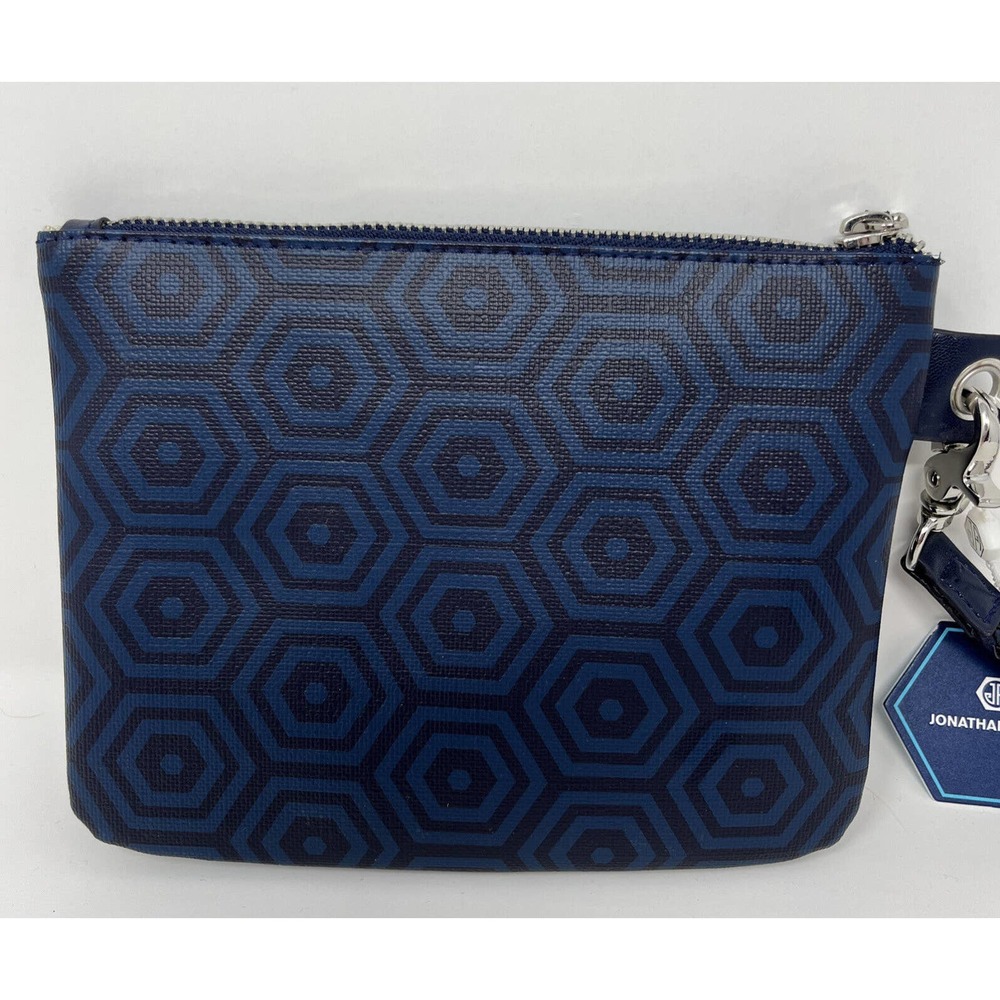 Jonathan Adler Navy Wristlet Silver Charm Jewelry Print Small Zip Pouch NWT - Picture 2 of 11